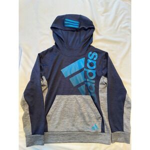 Adidas Boys Medium 10/12 Pullover Hoodie Navy Blue Gray W/ Graphic Sweatshirt